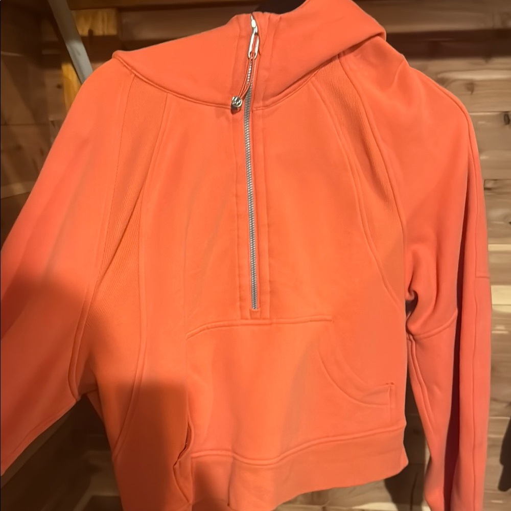 Orange Hooded Sweatshirt with Front Zipper